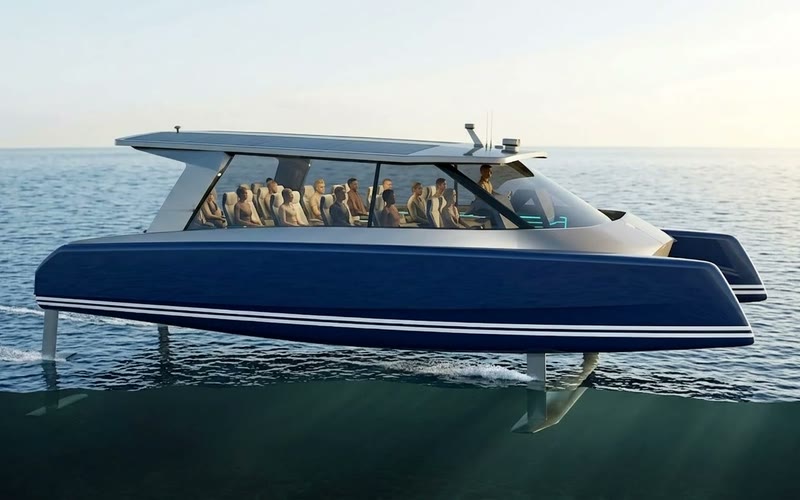 PamliEcoConnect electric foiling catamaran design rendering
